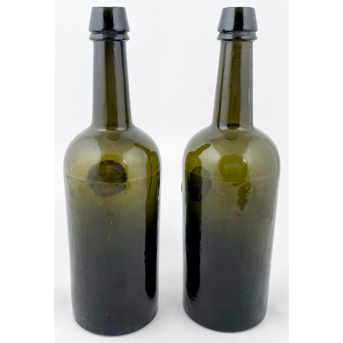 682 - SEALED WINE BOTTLES. 11.25ins. Dark olive green glass, double collar lip, c. 1875? 3 piece mould, ap... 