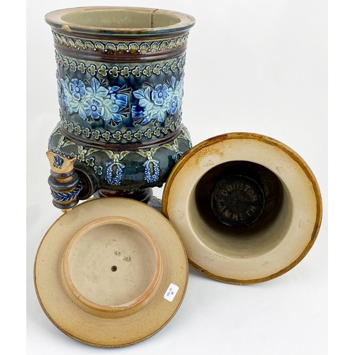 654 - DOULTON WATER FILTER.   13.5ins tall to lid top, blue, brown & green stoneware glazes. Features flor... 