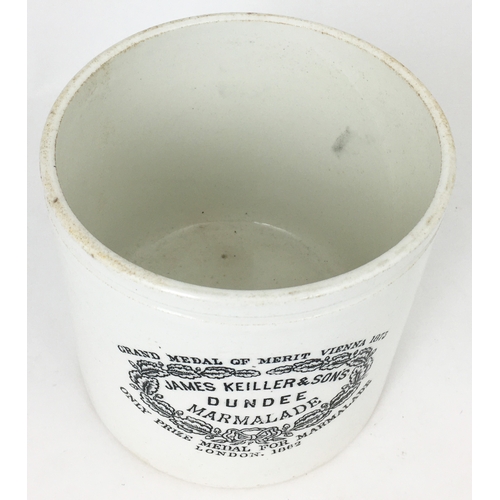 236 - JAMES KEILLER 4LB MARMALADE JAR. 5ins tall. JAMES KEILLER & SONS/ DUNDEE/ MARMALADE. Rare size in gr... 