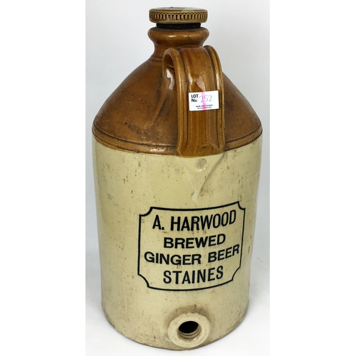 252 - STAINE FLAGON. 17ins tall, t.t, handled. A. HARWOOD. Double sided transfer. Bottom spigot. (9.5/10)