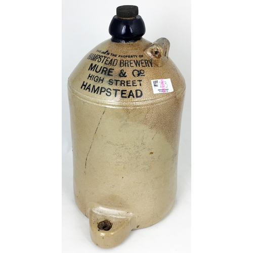 253 - HAMPSTEAD FLAGON. 13ins tall, blue lip. MURE & CO. Body crazing & rim chip. Bottom spigot. A rare pi... 