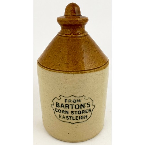 657 - EASTLEIGH DOULTON LAMBETH BIRDFEEDER. 6ins tall. Tan top, lower cream glaze. Black transfer FROM/ BA... 