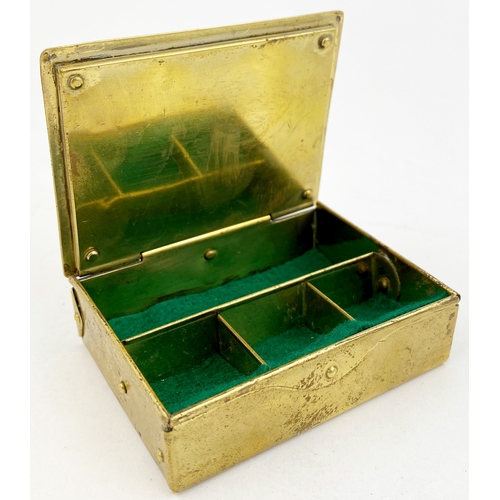 406 - AUSTRIAN BRASS STAMP BOX. 3.2 by 2.5ins. Features various detail features, inside compartmentalised ... 