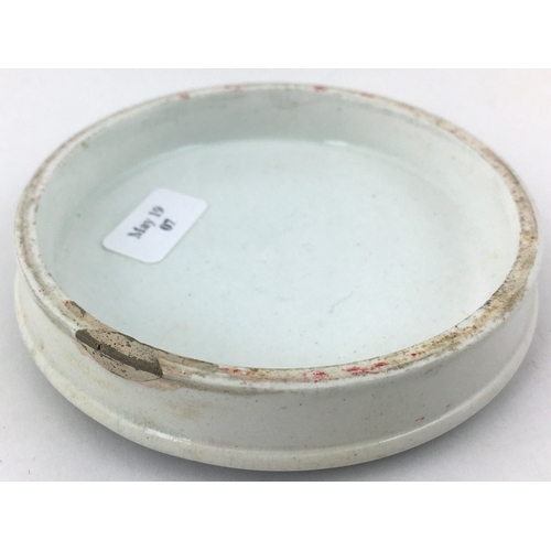 3 - LANDPORT POT LID.  2.8ins diam.  highly ornately laid out ‘Cherry/ Tooth Paste/... A Gresswell/ Phar... 