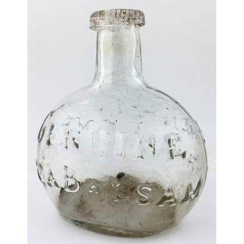 8 - RIGA BALSAM PONTILLED MEDICINE. 3.6ins tall. Clear/ lead glass, oval base (AMENDED 4/7/20 - it said ... 