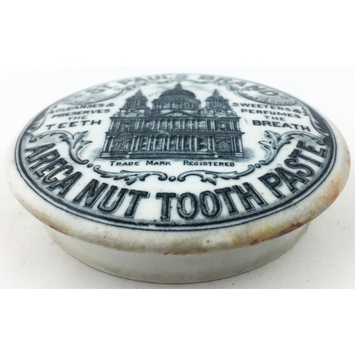 12 - ST PAULS BRAND ARECA NUT TOOTH PASTE POT LID. 3ins diam. Delightfully ornate surround of the large S... 