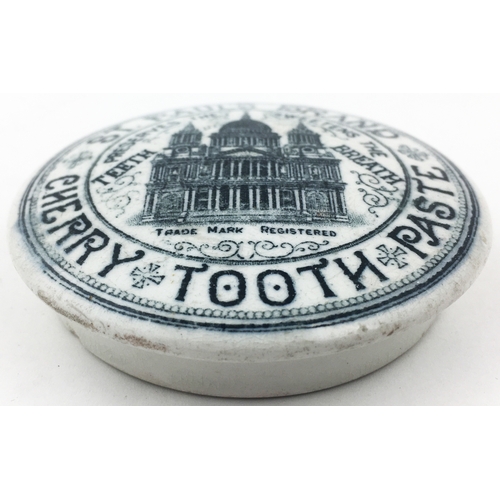 13 - ST PAULS BRAND CHERRY TOOTH PASTE POT LID.. 3ins diam. Interesting variant surround to the large St ... 