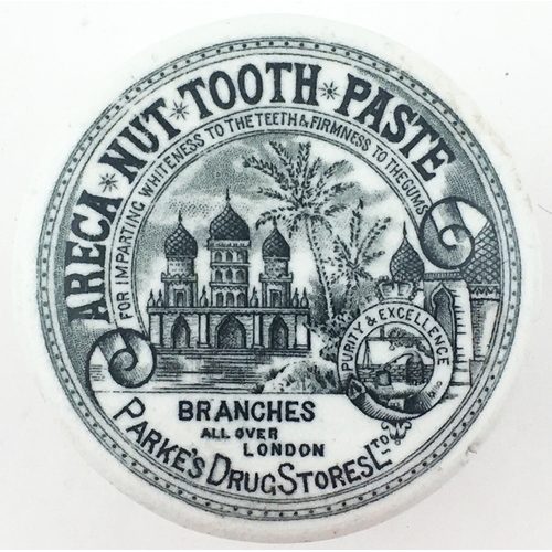 20 - PARKE'S DRUG STORE ARECA NUT TOOTH PASTE POT LID & BASE 2.6ins diam - NOT 4.5ins diam as in cat?  An... 