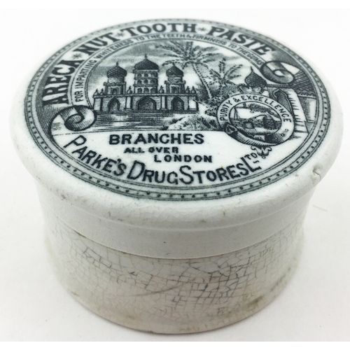 20 - PARKE'S DRUG STORE ARECA NUT TOOTH PASTE POT LID & BASE 2.6ins diam - NOT 4.5ins diam as in cat?  An... 