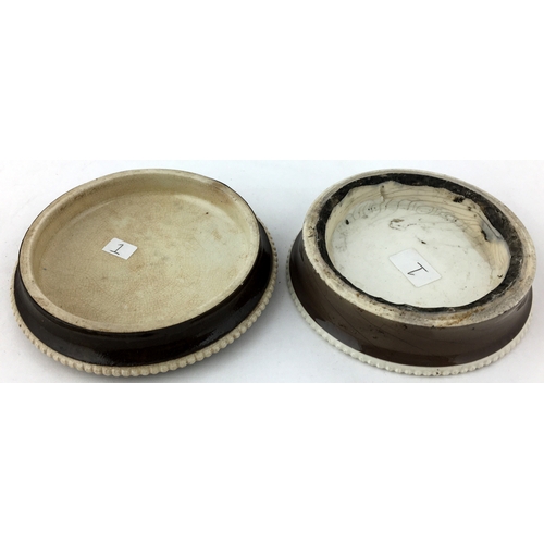 23 - RIMMELS CREAM OF ALMONDS LONDON POT LID & BASE. A very large 3.9ins diam. pot lid with nine lines of... 