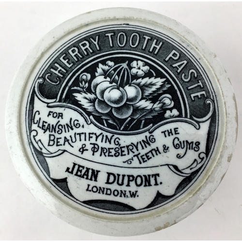 25 - JEAN DUPONT CHERRY TOOTH PASTE POT LID & BASE (APL p288)3.8ins diam. - a large lid! A really very sh... 