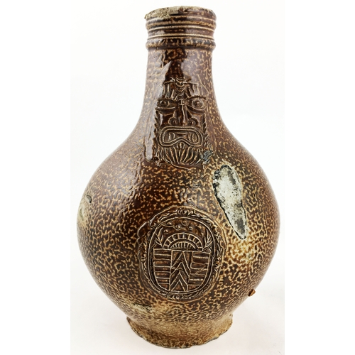 27 - BELLARMINE JUG. 8.4 ins tall, delicious ‘classic’ mid brown salt glaze - real ‘tiger glaze’ look. Bu... 