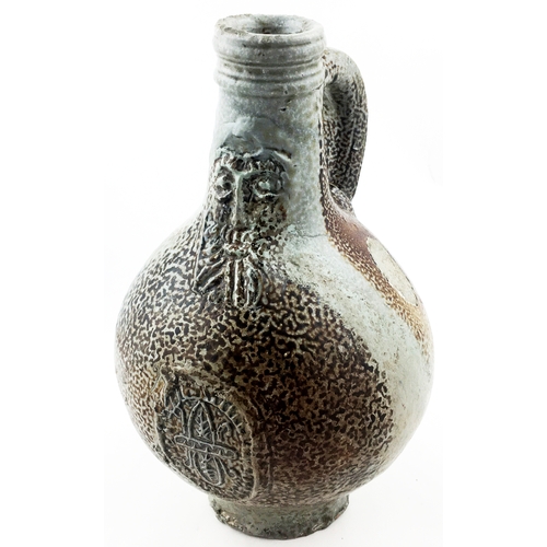 28 - BELLARMINE JUG. 8.1ins tall, an extremely varied salt glaze on this one - ranging from that delightf... 