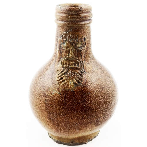 30 - BELLARMINE JUG 6.3ins tall, bulbous body, rear handle, an unusually even range of brown salt glaze. ... 