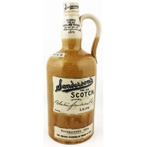 32 - SANDERSONS FINE OLD SCOTCH WHISKY JUG. 11.8ins tall. A unique whisky jug design in the shape of a ha... 