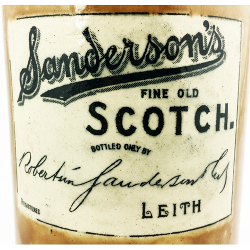 32 - SANDERSONS FINE OLD SCOTCH WHISKY JUG. 11.8ins tall. A unique whisky jug design in the shape of a ha... 