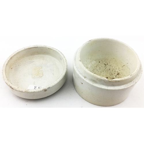 49 - JAMES ATKINSON BEARS GREASE POT LID & BASE. 2.7ins diam. As previous lot this the scarce four shilli... 