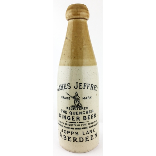 54 - JAMES JEFFREY ABERDEEN GINGER BEER BOTTLE. 8.8ins tall. Ch., t.t., cork closure. Titled ‘The Quenche... 