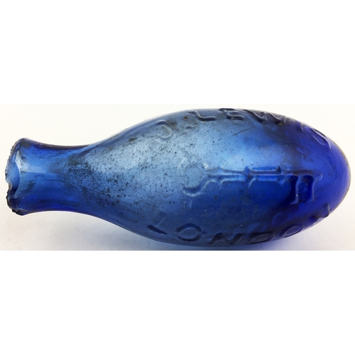 63 - J LEWIS LONDON MINIATURE HAMILTON. A fabulous mini 2.5ins long, mid cobalt blue glass Hamilton from ... 