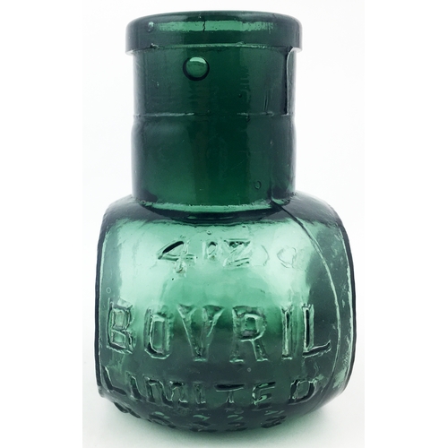 71 - BOVRIL JAR. 3.4ins tall. Absolutely stunning mid viridian green crude, machine made, wide mouthed ja... 