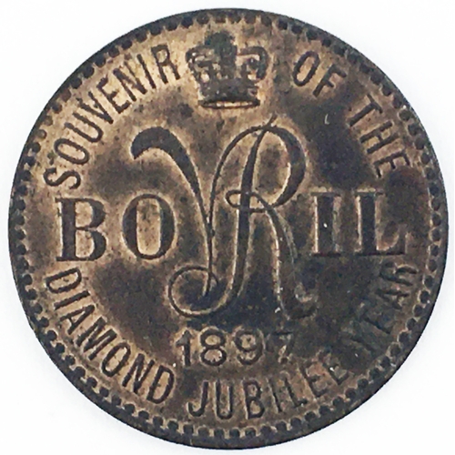 72 - BOVRIL COMMEMORATIVE COIN. 2cms diam. metal coin, embossed ‘Souvenir Of The/ Diamond Jubilee/ Year/ ... 