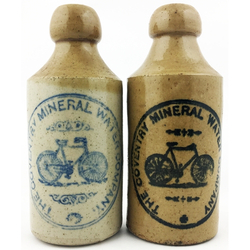 74 - COVENTRY MINERAL WATER COMPANY GINGER BEER DUO Tallest 6.6ins, both cork close, t.t. has blue transf... 