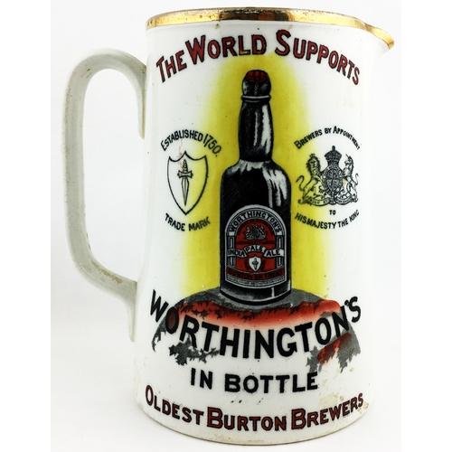 76 - WORTHINGTON’S IN BOTTLE PUB JUG. 6.6ns tall. White bodied Worthington’s pub of tapering cylindrical ... 