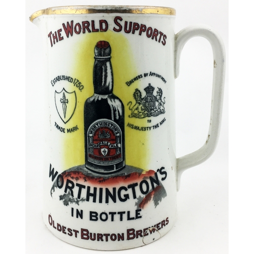 76 - WORTHINGTON’S IN BOTTLE PUB JUG. 6.6ns tall. White bodied Worthington’s pub of tapering cylindrical ... 