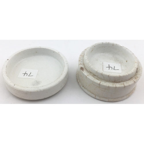 108 - ISLE OF WIGHT POT LID & BASE. 1.7ins diam. ‘ROSE/ LIP SALVE/ LITTLEFIELD/ CHEMIST/ VENTNOR, I.W.’ Va... 