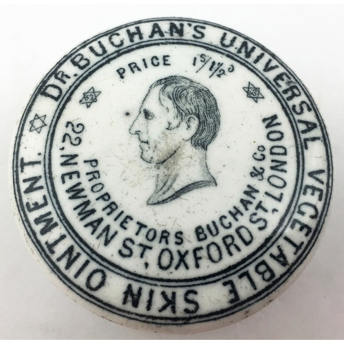 114 - DR BUCHANAN’S UNIVERSAL VEGETABLE SKIN OINTMENT POT LID & BASE. (APL p264). 1.8ins diam. A very rare... 