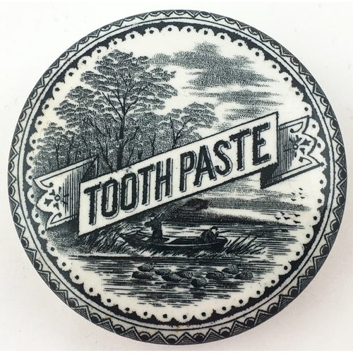 141 - MEN IN BOAT TOOTH PASTE POT LID. 2.7ins diam. An exceptionally well struck sharp transfer depicting ... 