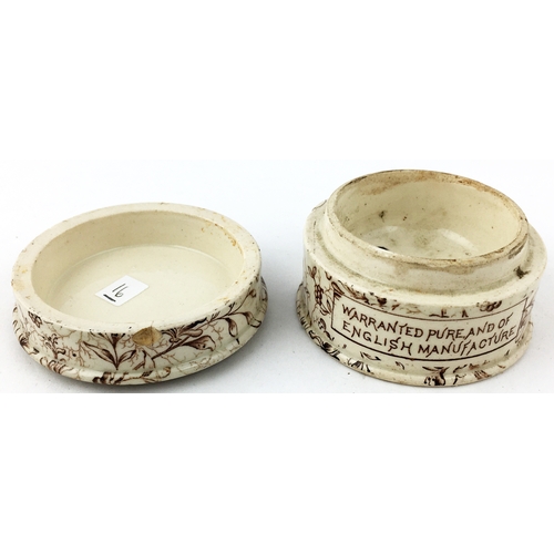 144 - TE POT LID & BASE. 2.7ins diam. An absolutely delightful example of this ‘classic’ very decorative U... 