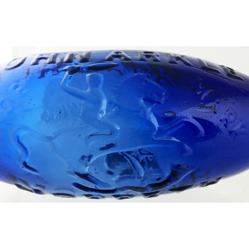 145 - JOHN ARKLE NEWCASTLE COBALT BLUE HAMILTON. 7.2ins long, bright blue glass 6oz size hamilton.. Emboss... 