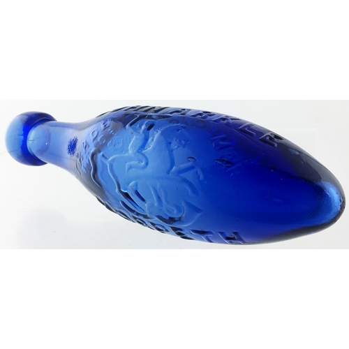 145 - JOHN ARKLE NEWCASTLE COBALT BLUE HAMILTON. 7.2ins long, bright blue glass 6oz size hamilton.. Emboss... 