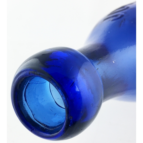 145 - JOHN ARKLE NEWCASTLE COBALT BLUE HAMILTON. 7.2ins long, bright blue glass 6oz size hamilton.. Emboss... 