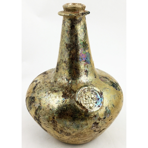 148 - SEALED SHAFT & GLOBE BOTTLE.  7.8ins tall, c.1665-70. This is the finest and most intact example fro... 