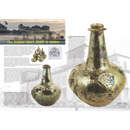 148 - SEALED SHAFT & GLOBE BOTTLE.  7.8ins tall, c.1665-70. This is the finest and most intact example fro... 