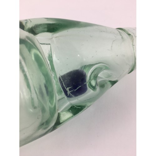 69 - WINCHESTER BLUE MARBLE CODD BOTTLE. 9ins tall, aqua glass standard codd bottle with a cobalt blue gl... 