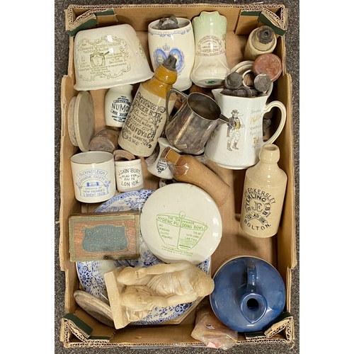 313 - POTTERY GROUP. Mixture of plates, ginger beers, kitchen ware, pipes, jelly mould. (40+)