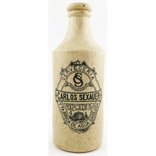 470 - CARLOS SEXAUER STONE BEER. 9ins tall. Off white, black transfer, CERVECERIA/ CARLOS SEXAUER/ MERCEDE... 