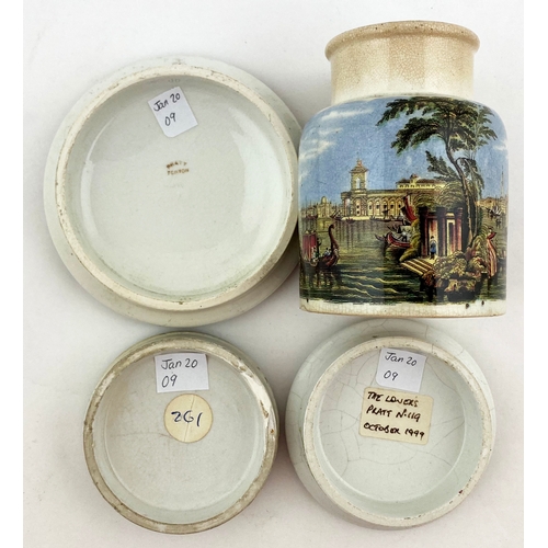 141 - PRATT LID TRIO & A JAR. Largest 4ins Inc. KM 241, KM 87,  KM 118 & KM 517. Damages & repair. (4)