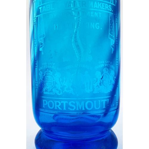 350 - PORTSMOUTH ACID ETCHED SODA SYPHON. 12ins tall. Cobalt blue glass, acid etched âMUMBYS/ TABLE WATE... 