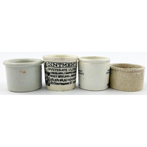 359 - OINTMENT POT GROUP. Tallest 1.75ins. Inc. Clarkeâs, Holloways, Egyptian Salve & Dr. Rookeâs. Min... 