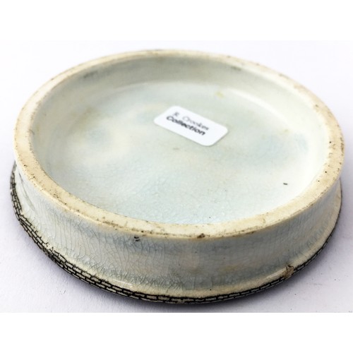 301 - POTTERY TRIO. Largest 3.5ins. Filter lid, multicoloured pratt lid KM98 plus a Singletons eye ointmen... 