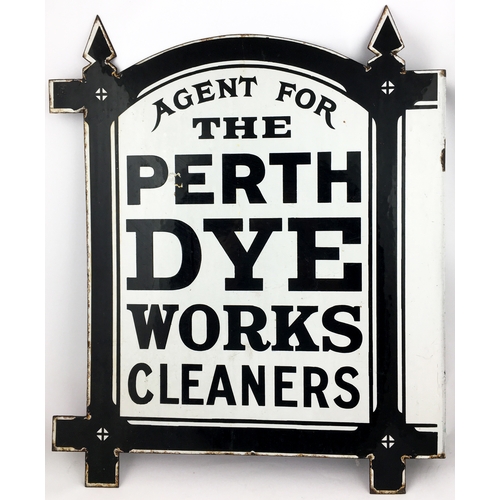 100 - PERTH DYE WORKS DOUBLE SIDED ENAMEL SIGN. 24ins tall. Something of a Scottish classic related cut ou... 