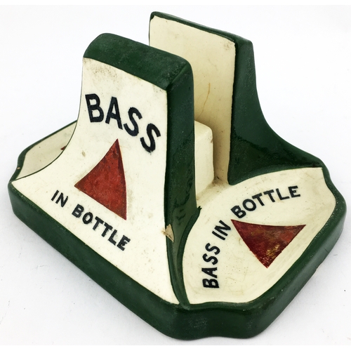 111 - BASS IN BOTTLE MATCHBOZ HOLDER & ASHTRAY. 5.1ins long rectangular base with 2 raised sections to acc... 