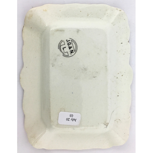 133 - APOLLINARIS ASHTRAY. 4.9 x 3.9ins. A rectangular shape with scalloped edges. Multicoloured central i... 