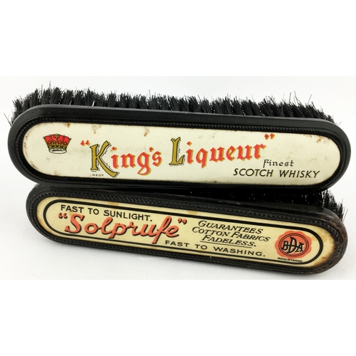 154 - ADVERTISING CLOTHES BRUSHES. Tallest approx. 6.6ins. Kings Liquer Scotch Whisky, Solprufe for washin... 