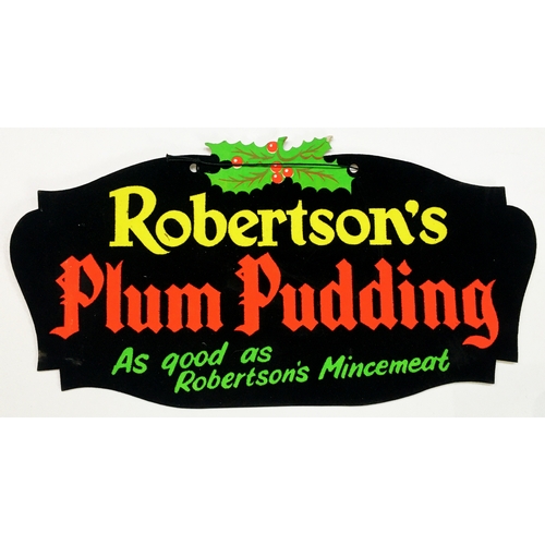 222 - ROBERTSONS MINEMEAT & PLUM PUDDING HANGING POINT OF SALE SHOP ADVERTISEMENTS. Widest 12.8ins. As pre... 