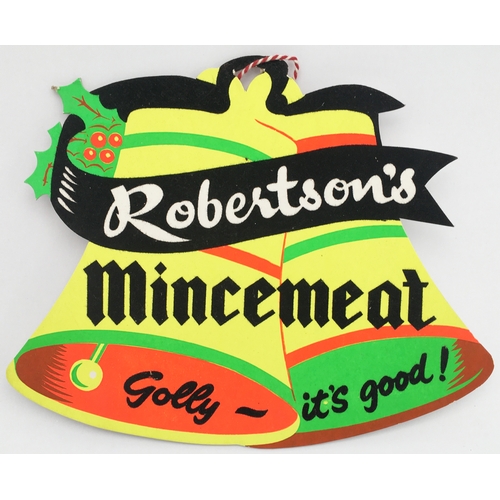 222 - ROBERTSONS MINEMEAT & PLUM PUDDING HANGING POINT OF SALE SHOP ADVERTISEMENTS. Widest 12.8ins. As pre... 